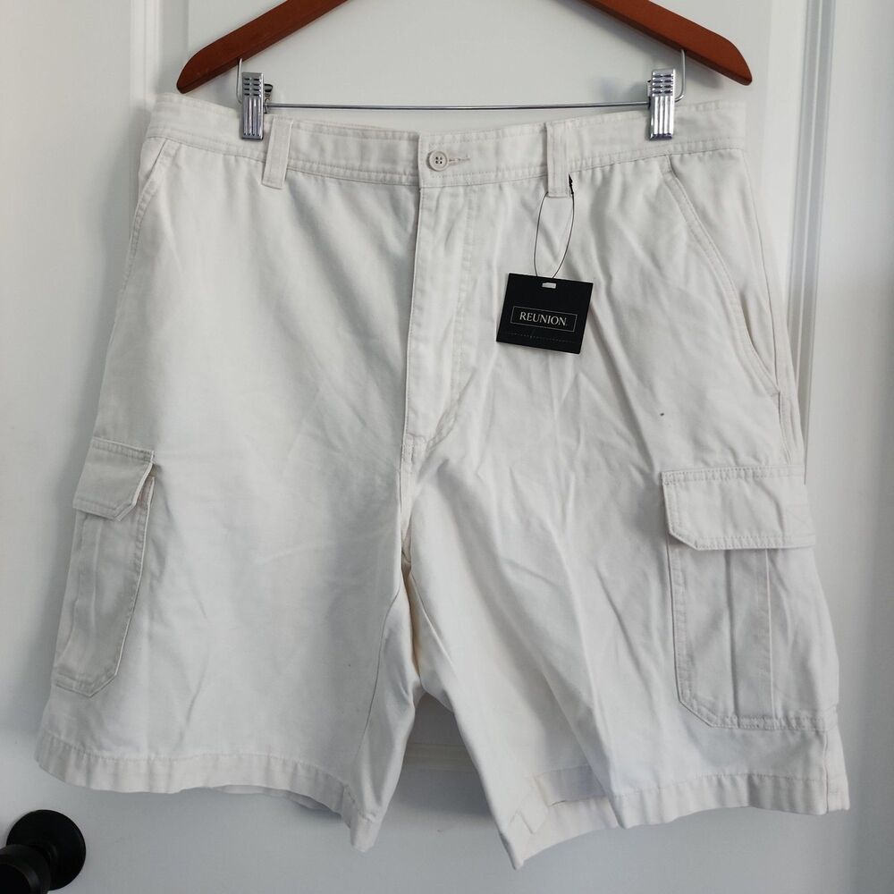 Reunion Cargo Shorts Mens Size 36 Khaki Beige Pockets Utility 10” Canvas Y2K 90s